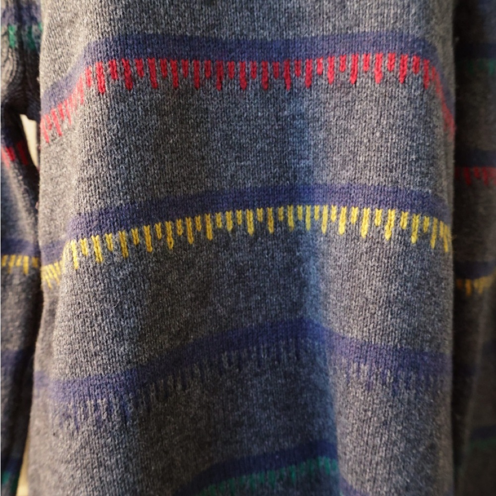 Red and Gray Crewneck Sweater with Striking Stripes HBC Hudson Bay stripes Vinta